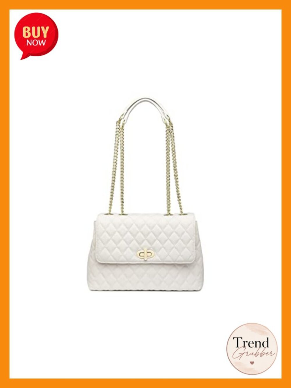 Quilted Crossbody Shoulder Bag with Flap Gold Hardware Chain Strap Vegan Leather